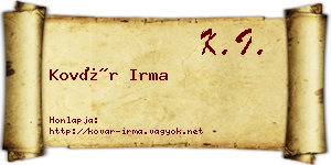 Kovár Irma névjegykártya