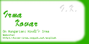irma kovar business card